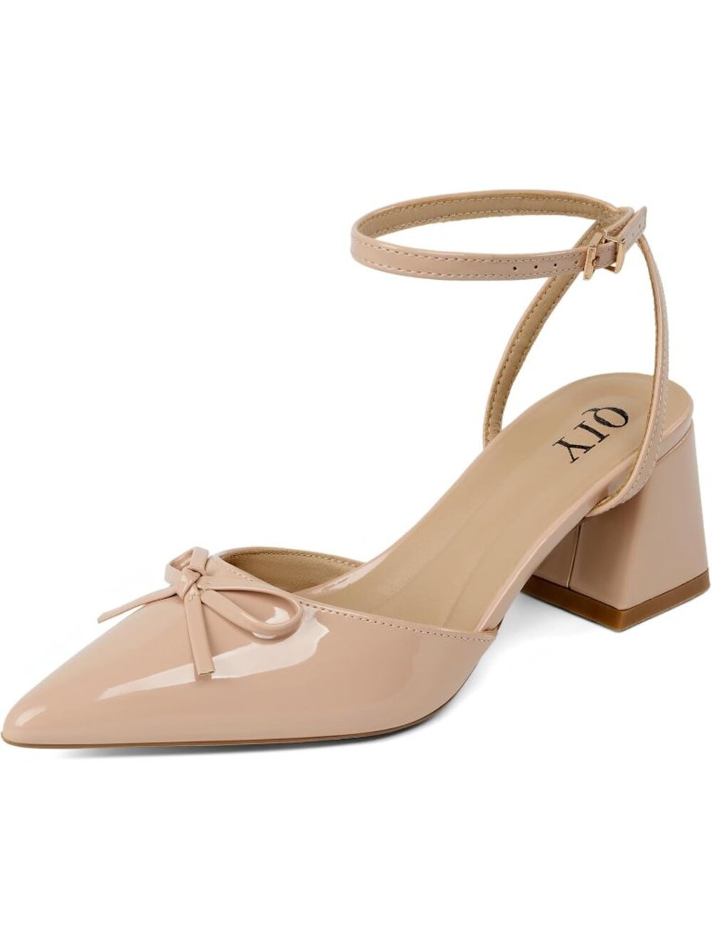 🆕Women's Nude Pointed Toe Block Heels Chunky Ankle Strap Bridal Dress Pumps